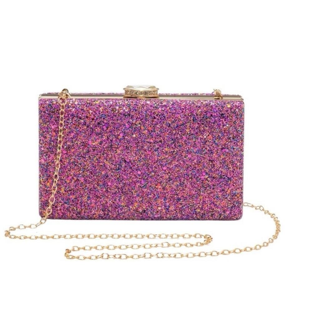Y2K Party Women's Sparkling Clutch Purse Elegant Glitter Evening Bag Pink Fun